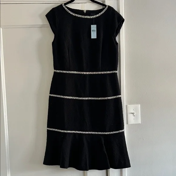 Ann Taylor Black Mini Dress with White Trim - Picture 1 of 1